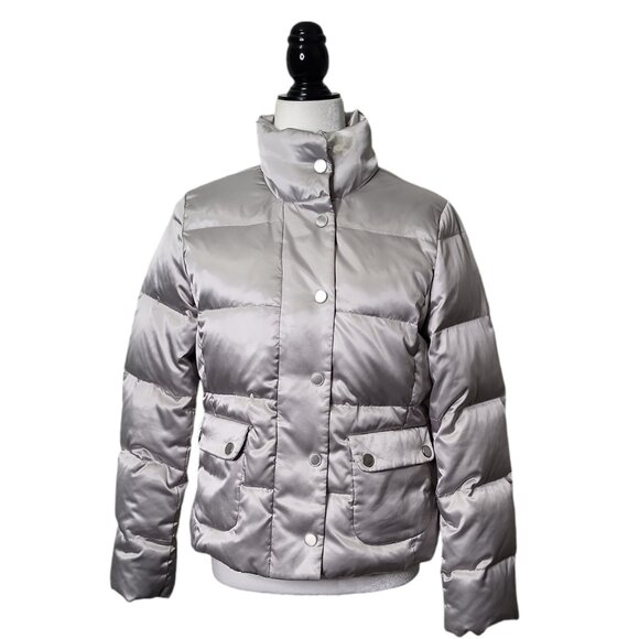 Talbots Women’s Silver Grey Puffer Jacket Duck Down Size S - Picture 1 of 6
